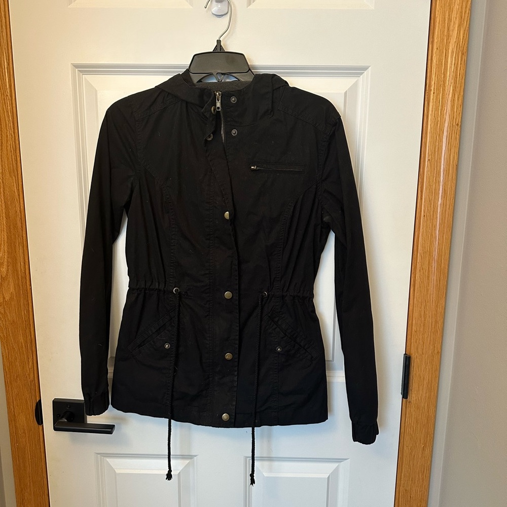 Black zip up jacket with hood. Forever 21 size small.